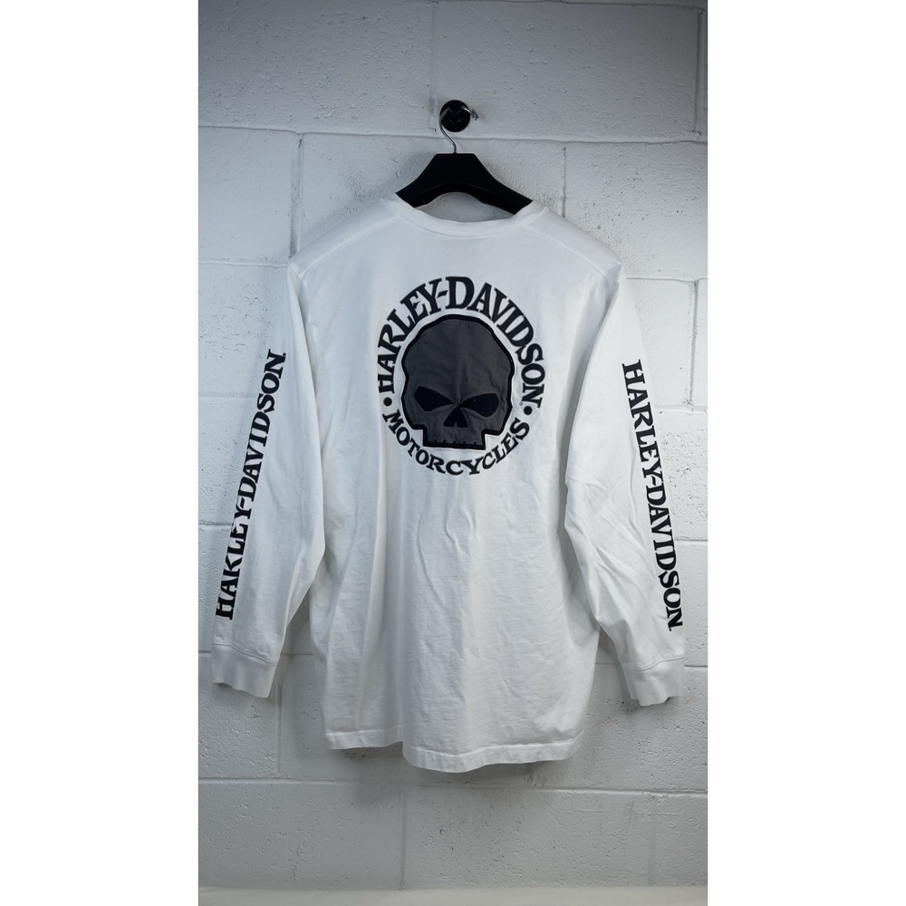 Harley Davidson White Willie G Skull Long Sleeve Motorcycle Biker Shirt Mens XL